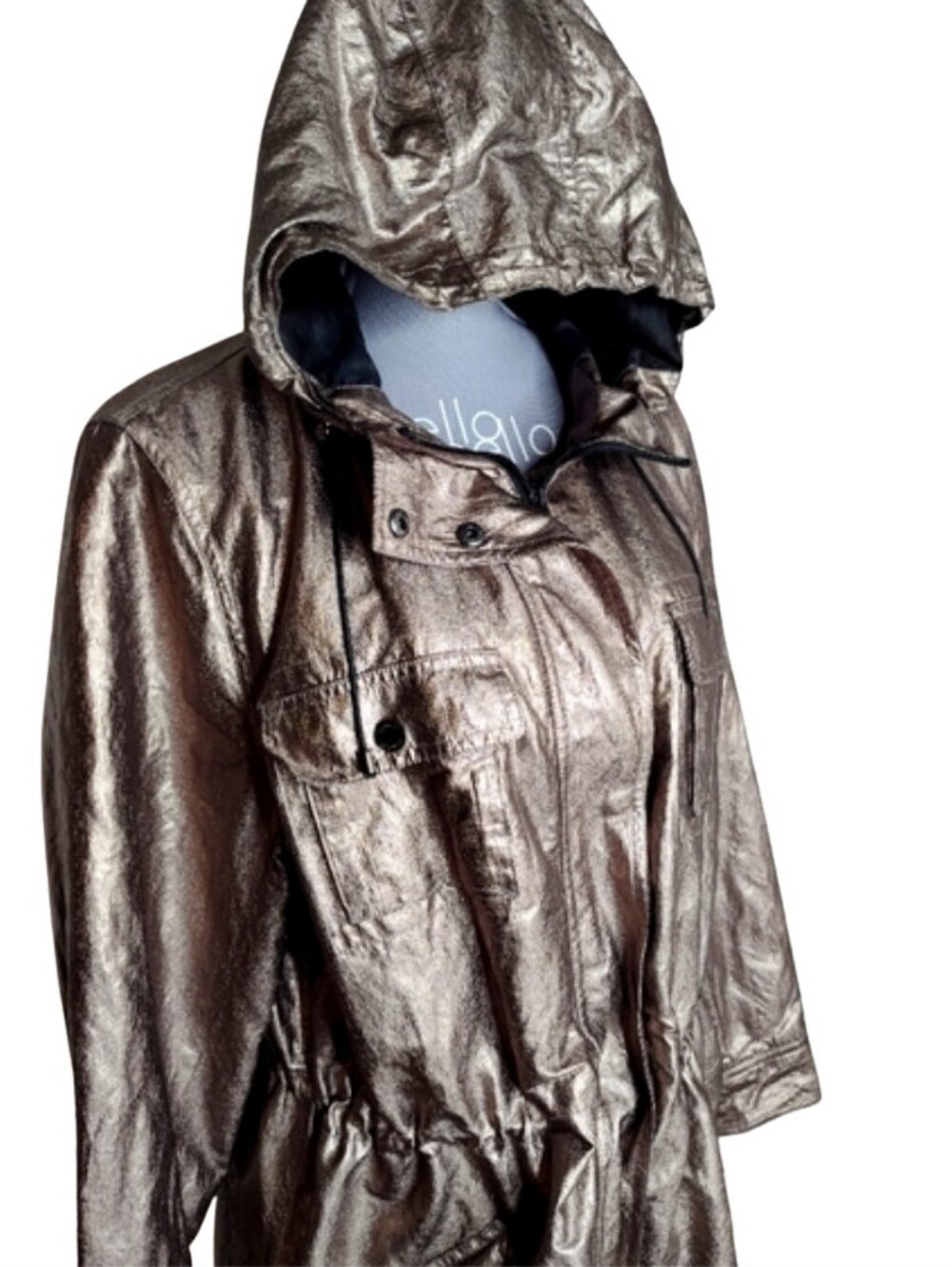 Calvin Klein Metallic Pewter Bronze Hooded Anorak Utility Jacket Plus Size 0X - Picture 6 of 9